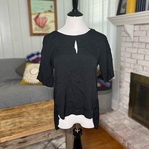MICHAEL STARS Black Keyhole High Low I Elbow Sleeve Blouse